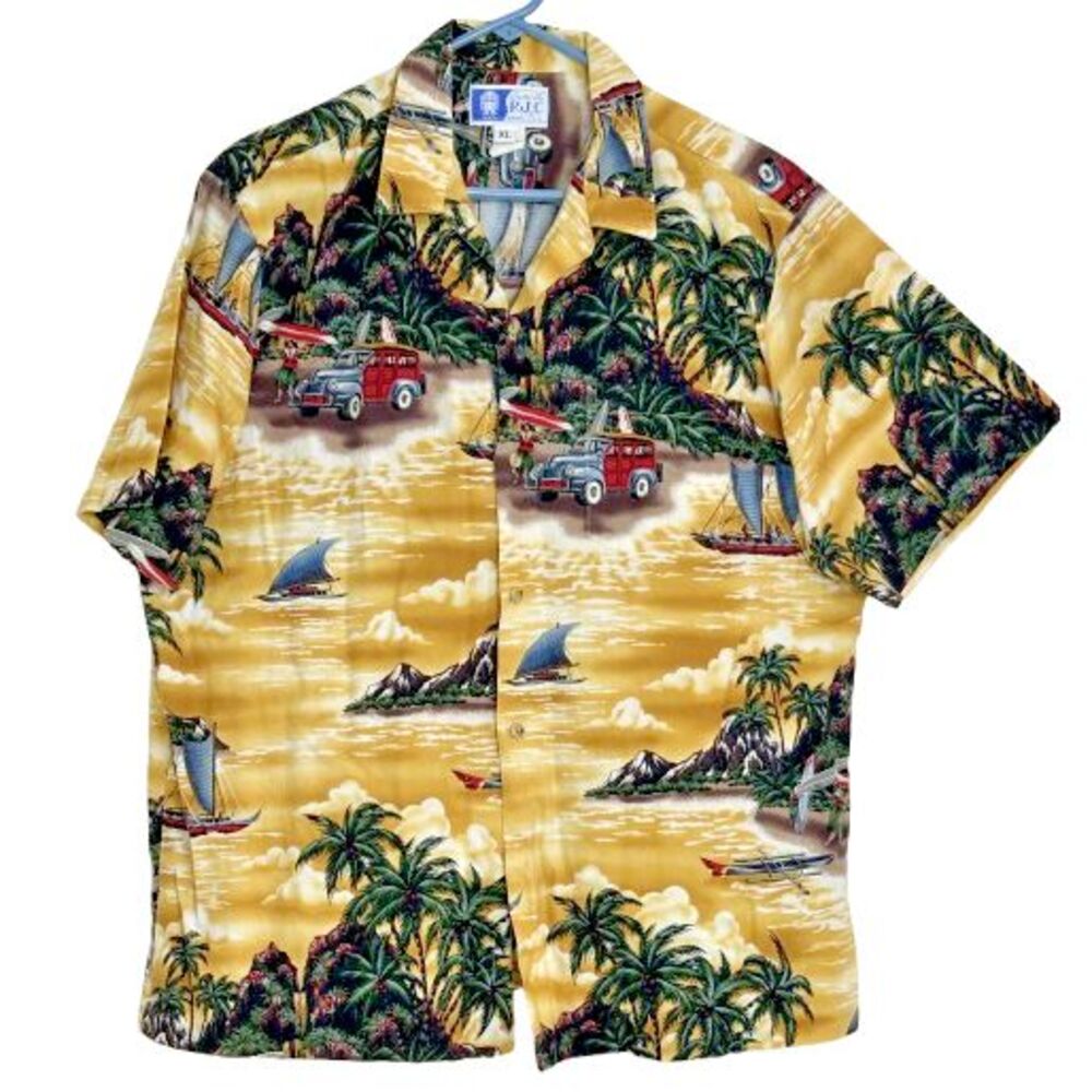 RJC Hawaiian Shirt Men's XL  100% Cotton Short Sleeve Beach Resort Wear